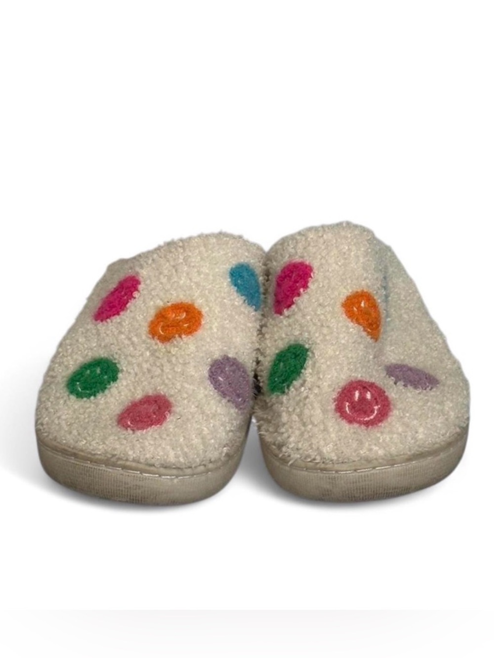Colorful Polka Dot Smiley Face Fuzzy Slippers